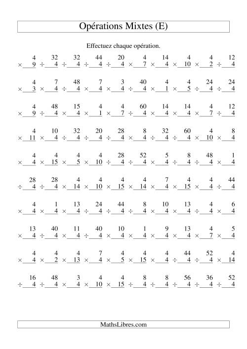 Multiplication et Division -- Règles de 4 (Variation 1 à 15) (E)