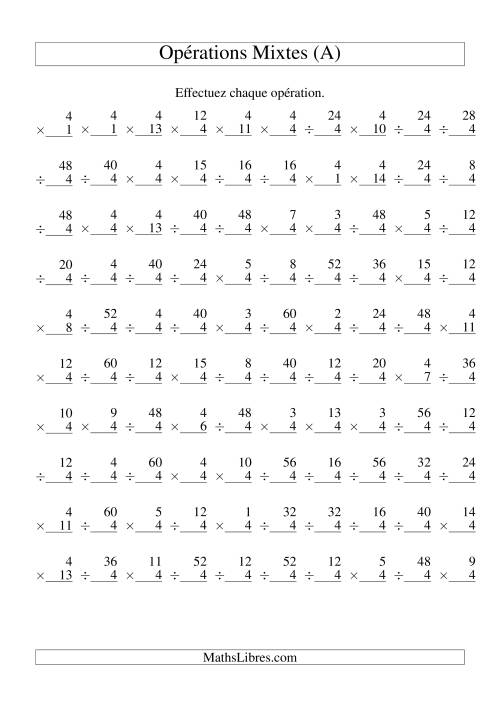 Multiplication et Division -- Règles de 4 (Variation 1 à 15) (Tout)