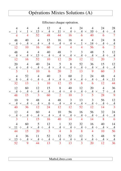 Multiplication et Division -- Règles de 4 (Variation 1 à 15) (Tout) page 2