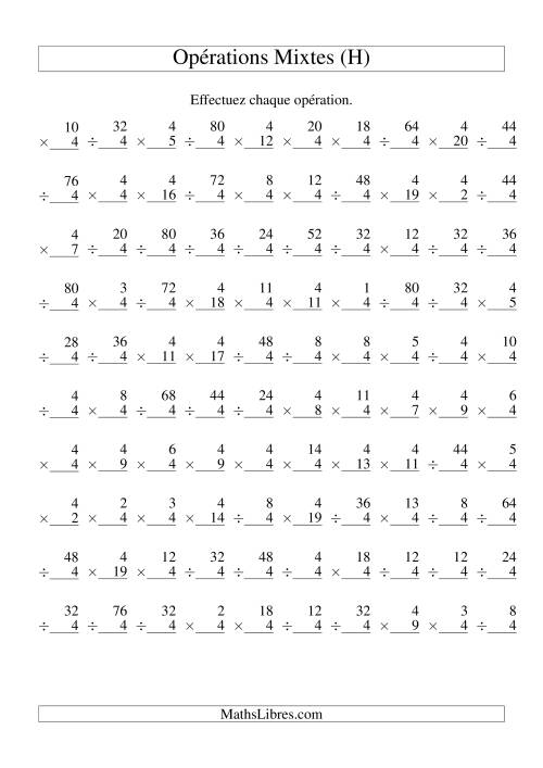 Multiplication et Division -- Règles de 4 (Variation 1 à 20) (H)