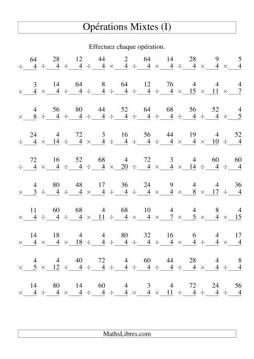 Multiplication et Division -- Règles de 4 (Variation 1 à 20) (I)