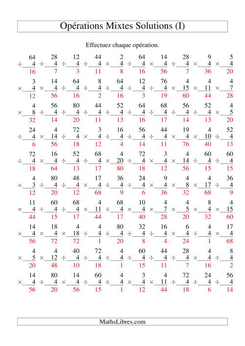 Multiplication et Division -- Règles de 4 (Variation 1 à 20) (I) page 2