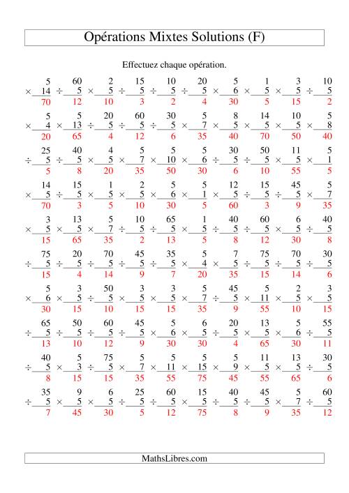 Multiplication et Division -- Règles de 5 (Variation 1 à 15) (F) page 2