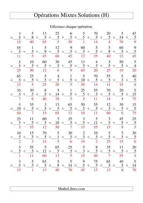 Multiplication et Division -- Règles de 5 (Variation 1 à 15) (H) page 2