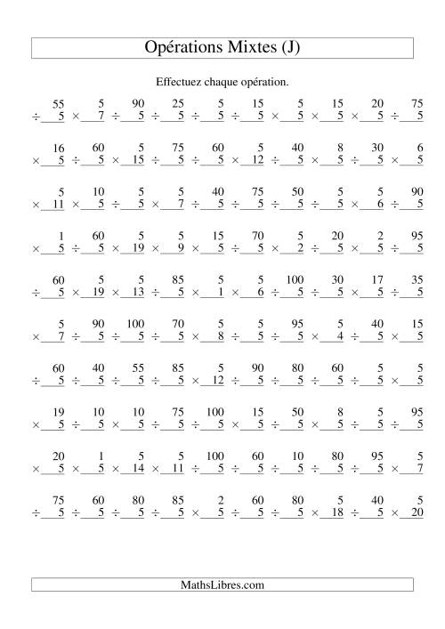 Multiplication et Division -- Règles de 5 (Variation 1 à 20) (J)