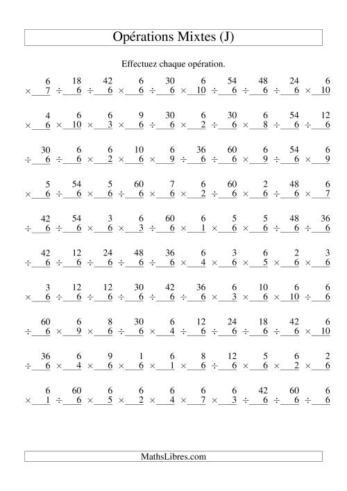 Multiplication et Division -- Règles de 6 (Variation 1 à 10) (J)