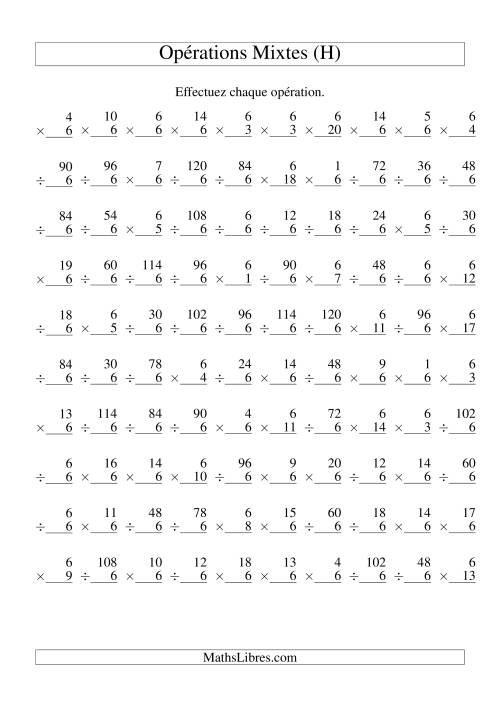 Multiplication et Division -- Règles de 6 (Variation 1 à 20) (H)