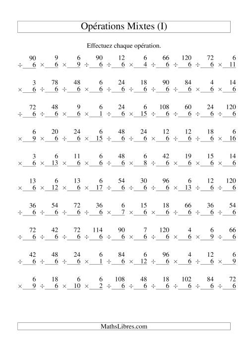 Multiplication et Division -- Règles de 6 (Variation 1 à 20) (I)