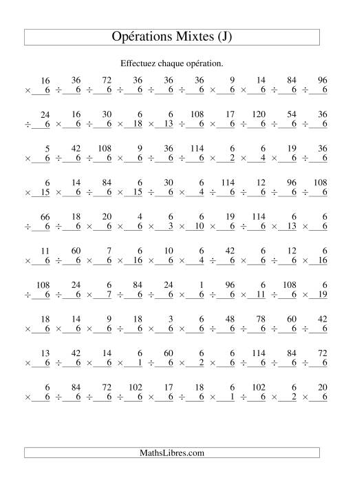 Multiplication et Division -- Règles de 6 (Variation 1 à 20) (J)