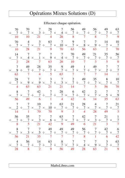 Multiplication et Division -- Règles de 7 (Variation 1 à 10) (D) page 2