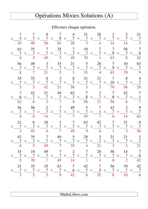 Multiplication et Division -- Règles de 7 (Variation 1 à 10) (Tout) page 2