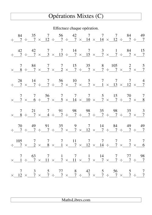 Multiplication et Division -- Règles de 7 (Variation 1 à 15) (C)