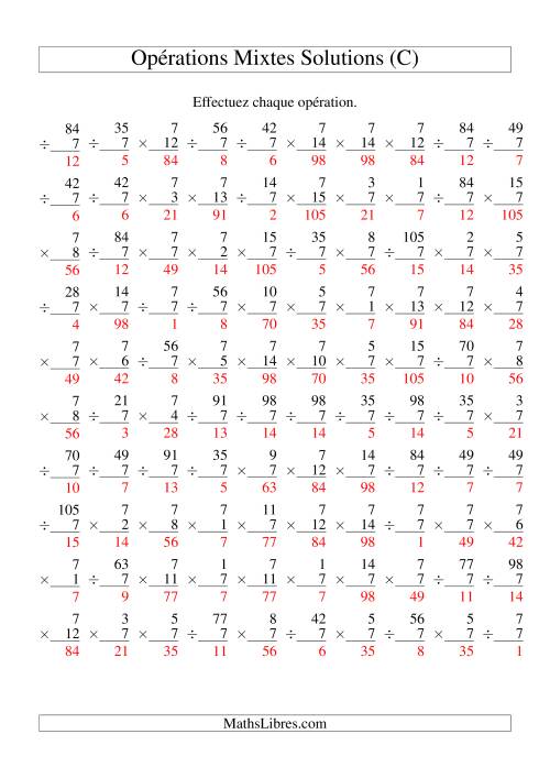 Multiplication et Division -- Règles de 7 (Variation 1 à 15) (C) page 2