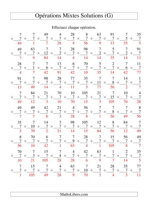 Multiplication et Division -- Règles de 7 (Variation 1 à 15) (G) page 2