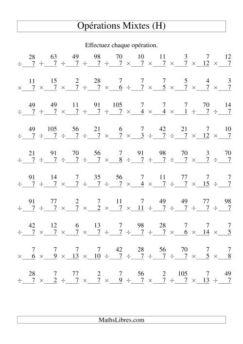 Multiplication et Division -- Règles de 7 (Variation 1 à 15) (H)