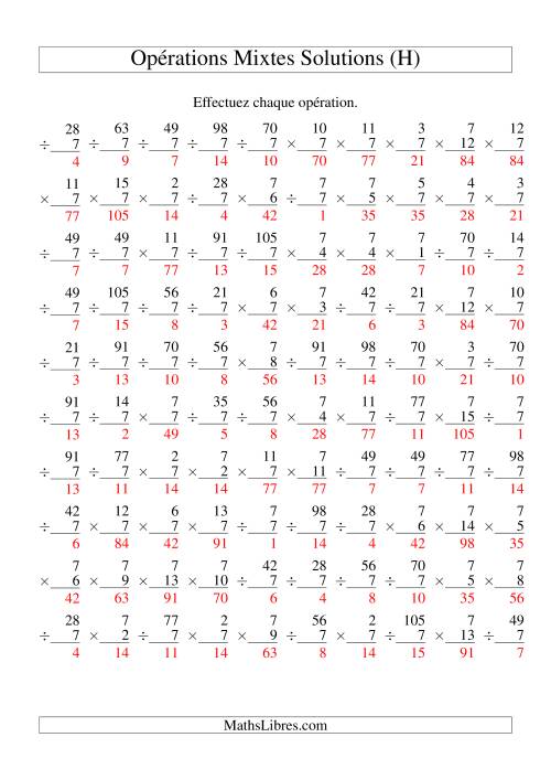Multiplication et Division -- Règles de 7 (Variation 1 à 15) (H) page 2