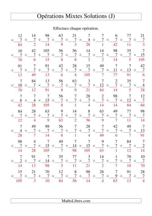 Multiplication et Division -- Règles de 7 (Variation 1 à 15) (J) page 2