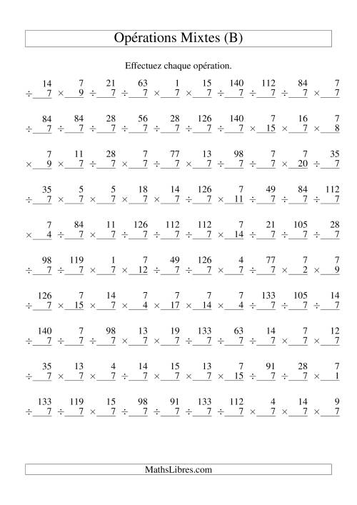 Multiplication et Division -- Règles de 7 (Variation 1 à 20) (B)
