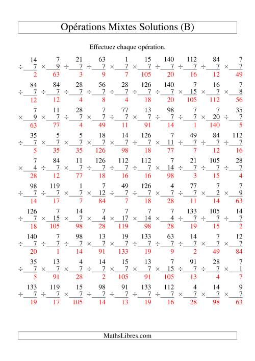 Multiplication et Division -- Règles de 7 (Variation 1 à 20) (B) page 2