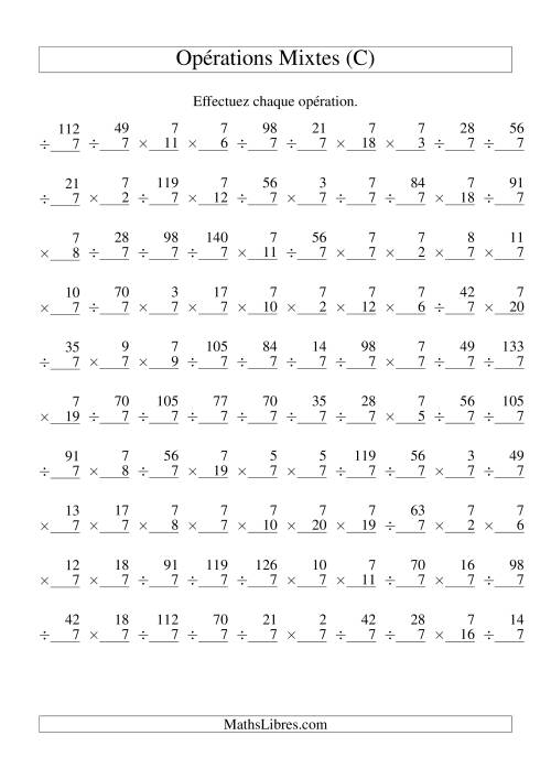 Multiplication et Division -- Règles de 7 (Variation 1 à 20) (C)