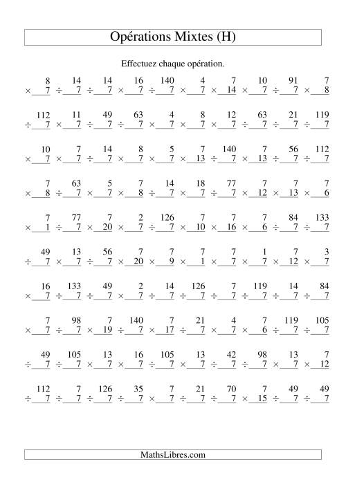 Multiplication et Division -- Règles de 7 (Variation 1 à 20) (H)