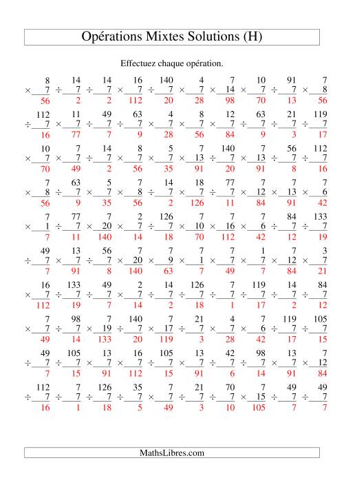 Multiplication et Division -- Règles de 7 (Variation 1 à 20) (H) page 2