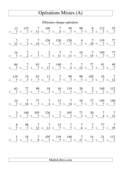 Multiplication et Division -- Règles de 7 (Variation 1 à 20) (Tout)