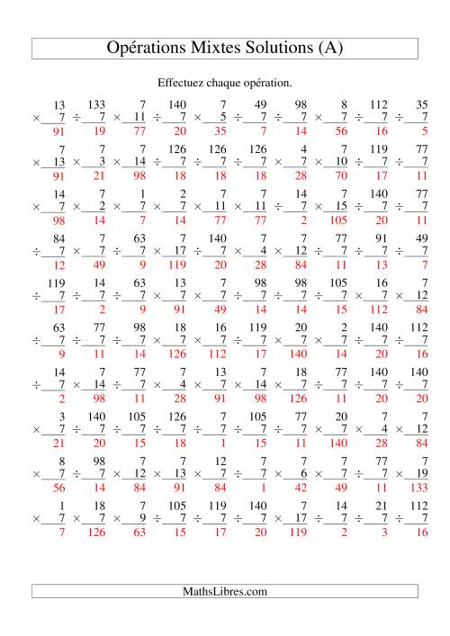 Multiplication et Division -- Règles de 7 (Variation 1 à 20) (Tout) page 2