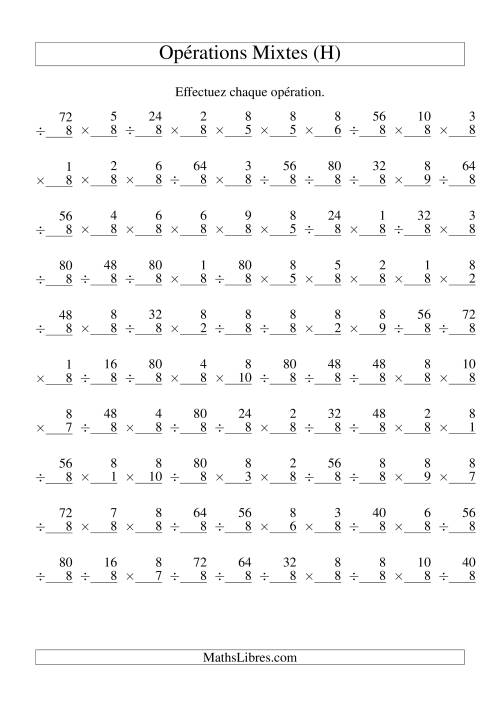 Multiplication et Division -- Règles de 8 (Variation 1 à 10) (H)