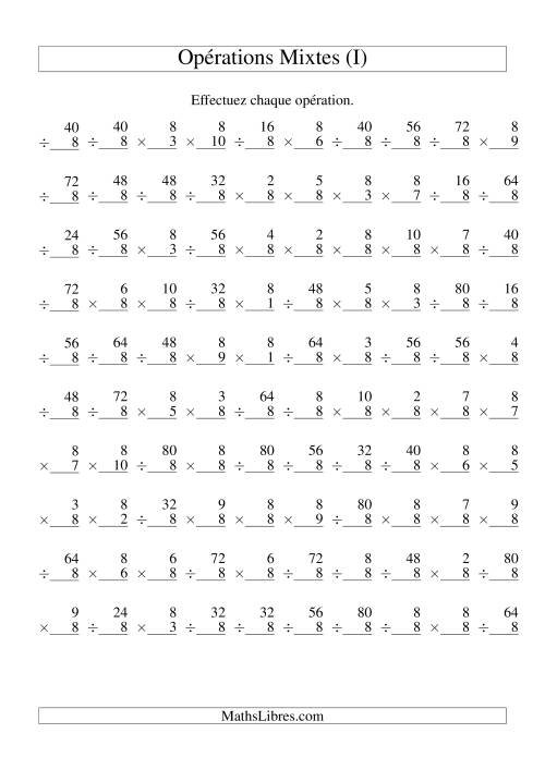 Multiplication et Division -- Règles de 8 (Variation 1 à 10) (I)