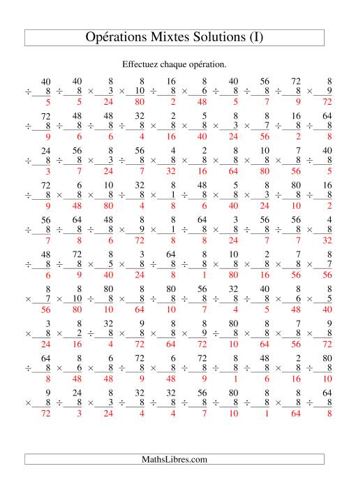 Multiplication et Division -- Règles de 8 (Variation 1 à 10) (I) page 2