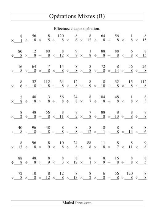 Multiplication et Division -- Règles de 8 (Variation 1 à 15) (B)