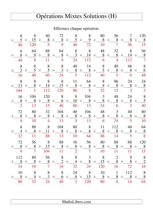 Multiplication et Division -- Règles de 8 (Variation 1 à 15) (H) page 2