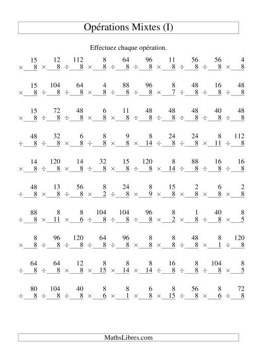 Multiplication et Division -- Règles de 8 (Variation 1 à 15) (I)