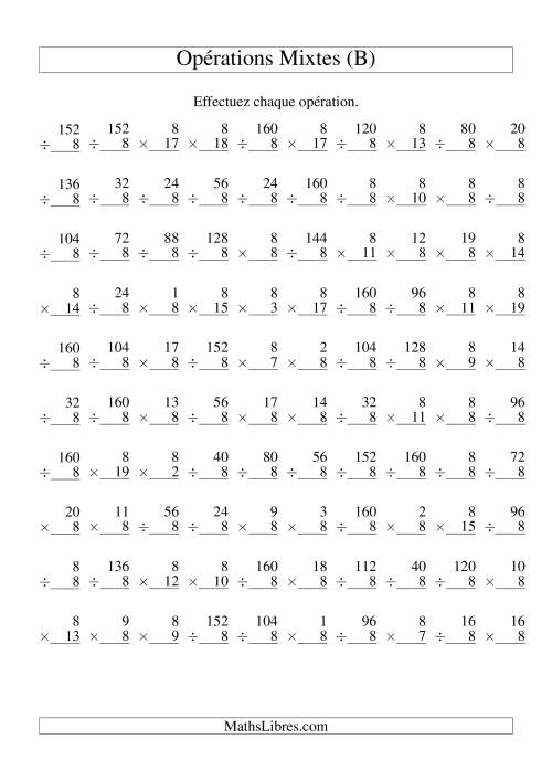 Multiplication et Division -- Règles de 8 (Variation 1 à 20) (B)