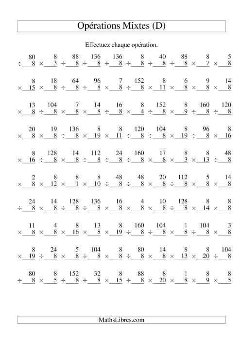 Multiplication et Division -- Règles de 8 (Variation 1 à 20) (D)