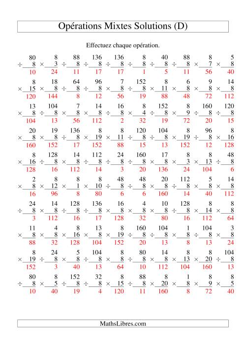 Multiplication et Division -- Règles de 8 (Variation 1 à 20) (D) page 2