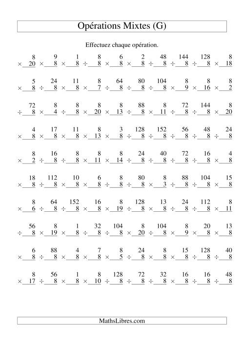 Multiplication et Division -- Règles de 8 (Variation 1 à 20) (G)