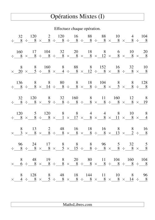 Multiplication et Division -- Règles de 8 (Variation 1 à 20) (I)