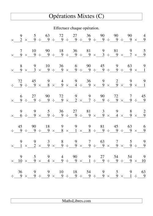 Multiplication et Division -- Règles de 9 (Variation 1 à 10) (C)