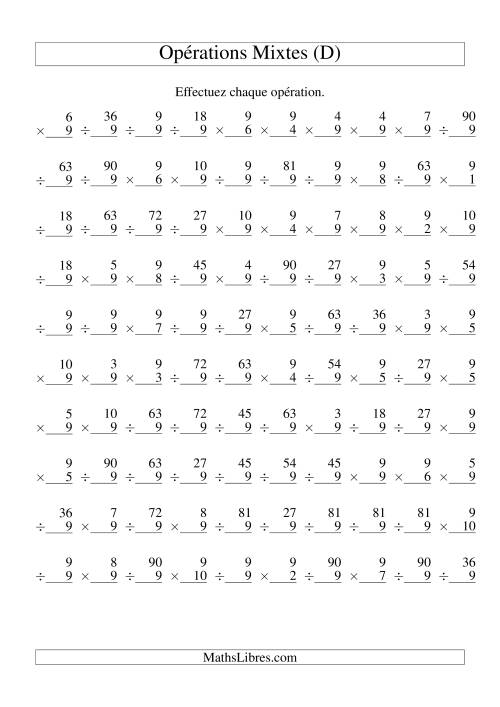 Multiplication et Division -- Règles de 9 (Variation 1 à 10) (D)