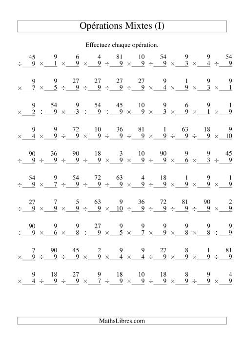 Multiplication et Division -- Règles de 9 (Variation 1 à 10) (I)