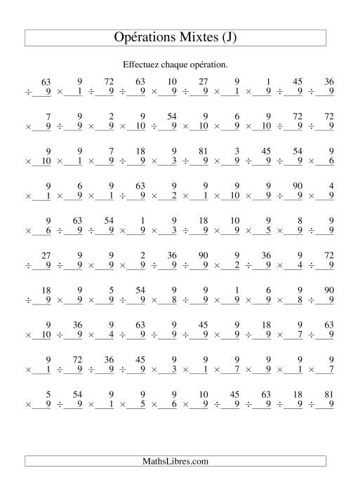 Multiplication et Division -- Règles de 9 (Variation 1 à 10) (J)