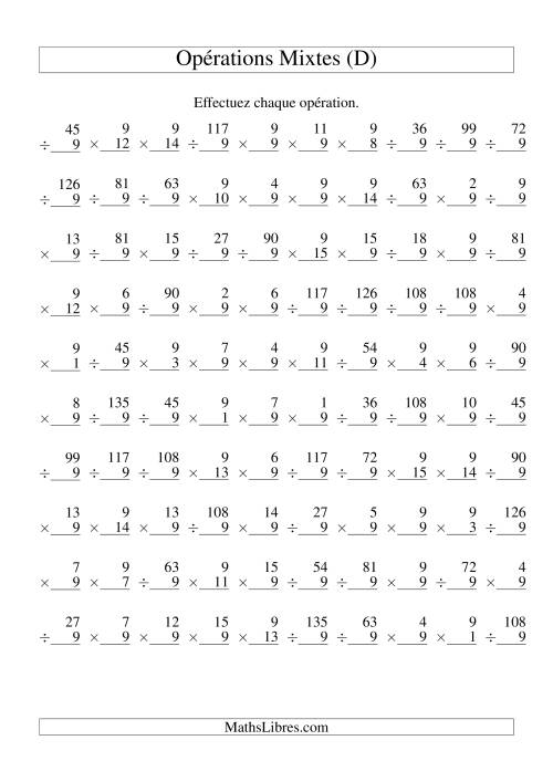 Multiplication et Division -- Règles de 9 (Variation 1 à 15) (D)
