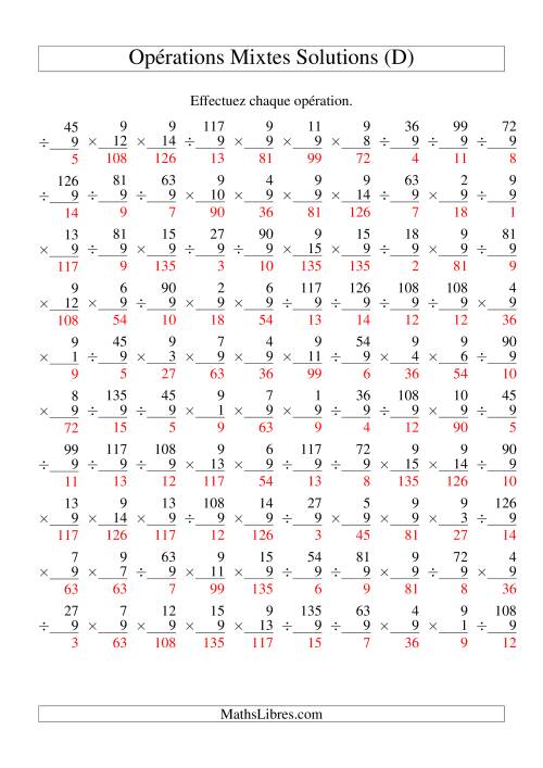 Multiplication et Division -- Règles de 9 (Variation 1 à 15) (D) page 2