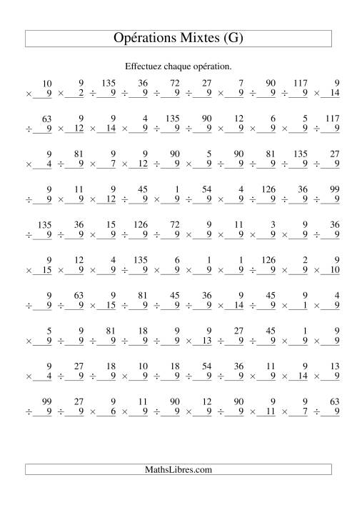 Multiplication et Division -- Règles de 9 (Variation 1 à 15) (G)