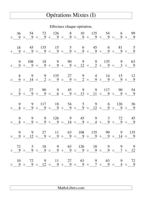 Multiplication et Division -- Règles de 9 (Variation 1 à 15) (I)