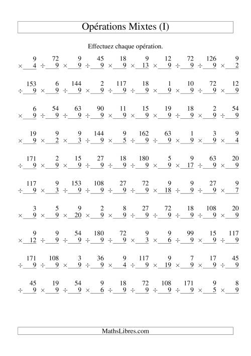 Multiplication et Division -- Règles de 9 (Variation 1 à 20) (I)