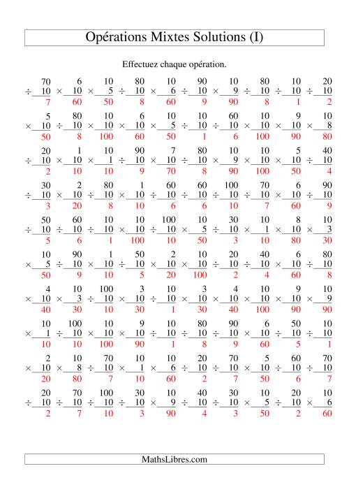 Multiplication et Division -- Règles de 10 (Variation 1 à 10) (I) page 2
