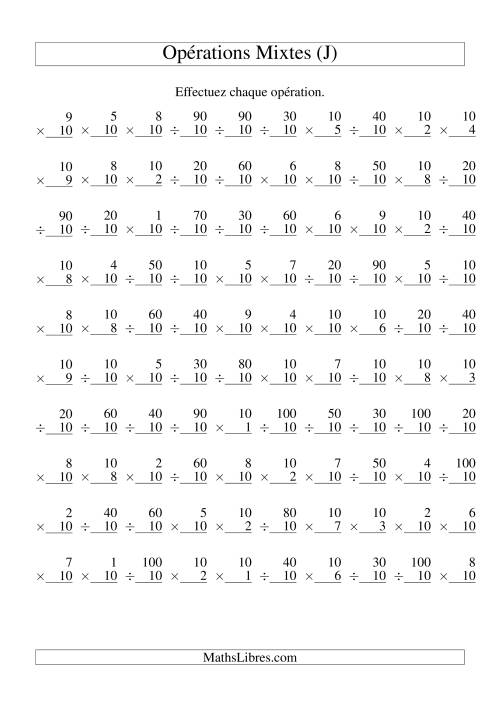 Multiplication et Division -- Règles de 10 (Variation 1 à 10) (J)